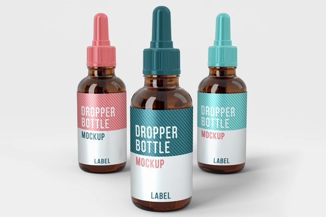 Printed label printing services brand label design on liquid vitamins glass dropper bottle